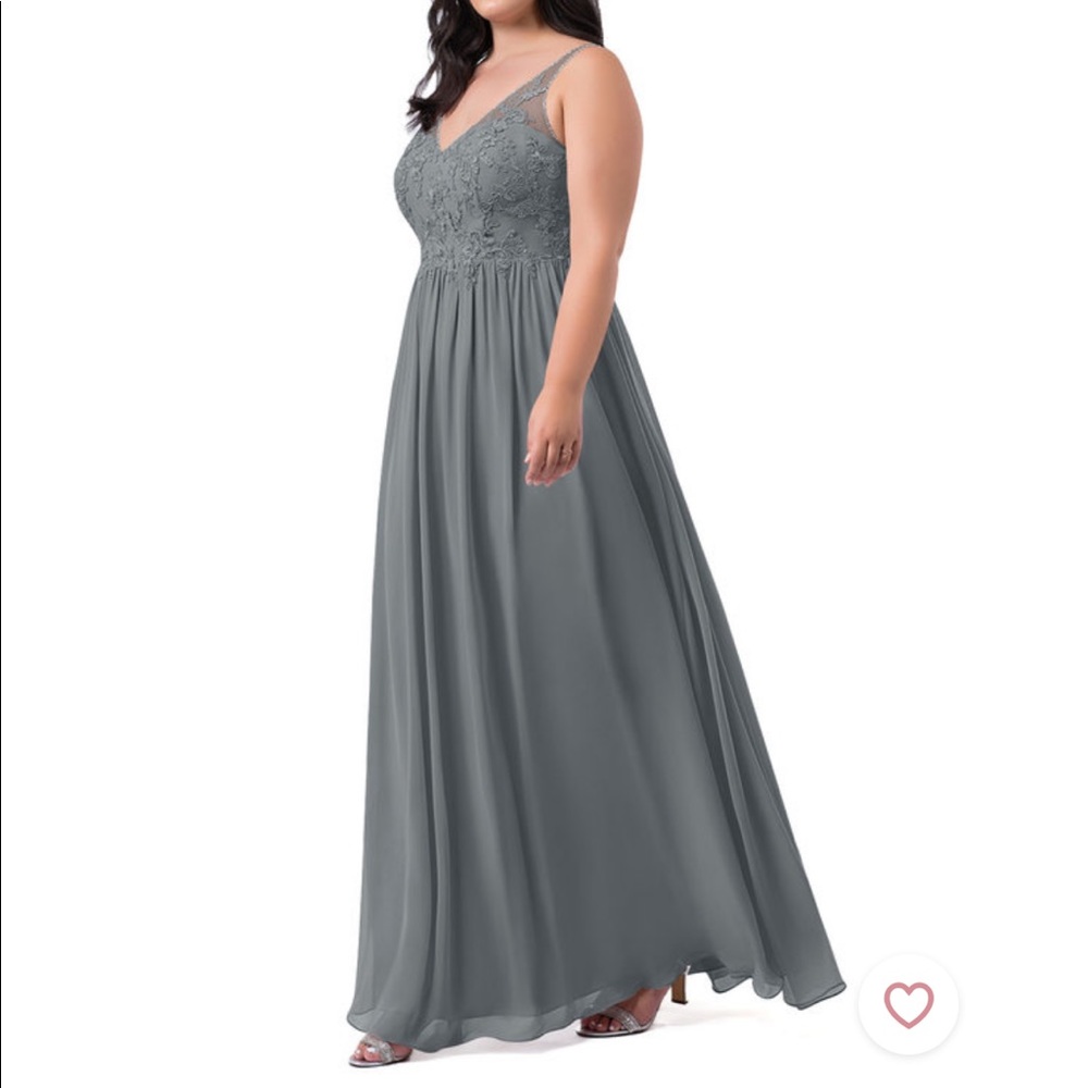 Beautiful beaded lace&chiffon floor length gown-Size 16 -Steel Gray-Brand AZAZIE